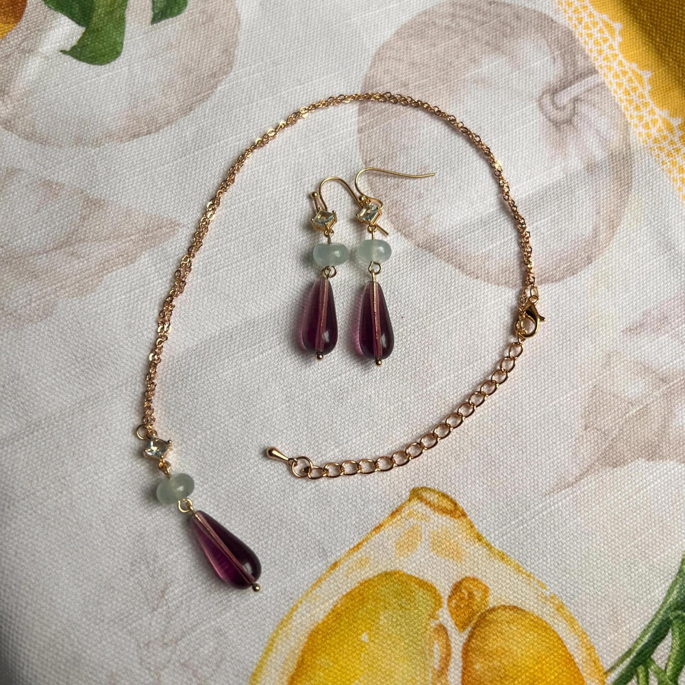 Aquamarine Winter Ice Plum Amethyst Jewelry Set - Picture 4 of 7